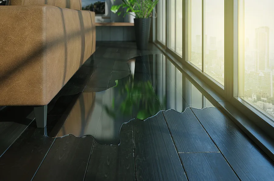 Durch ein undichtes Fenster tritt Wasser ein.