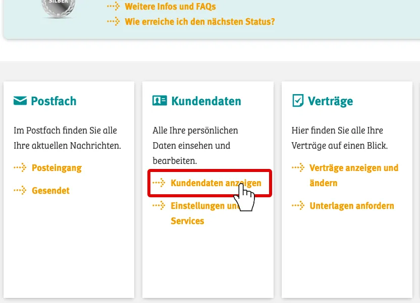 Klick auf Kundendaten anzeigen