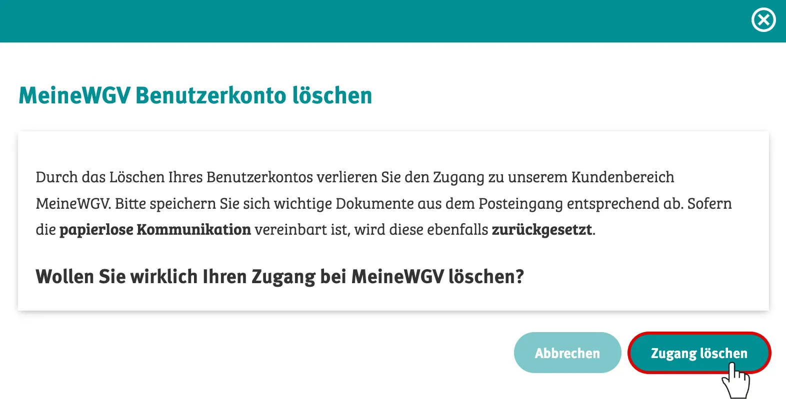 Klick auf Zugang löschen