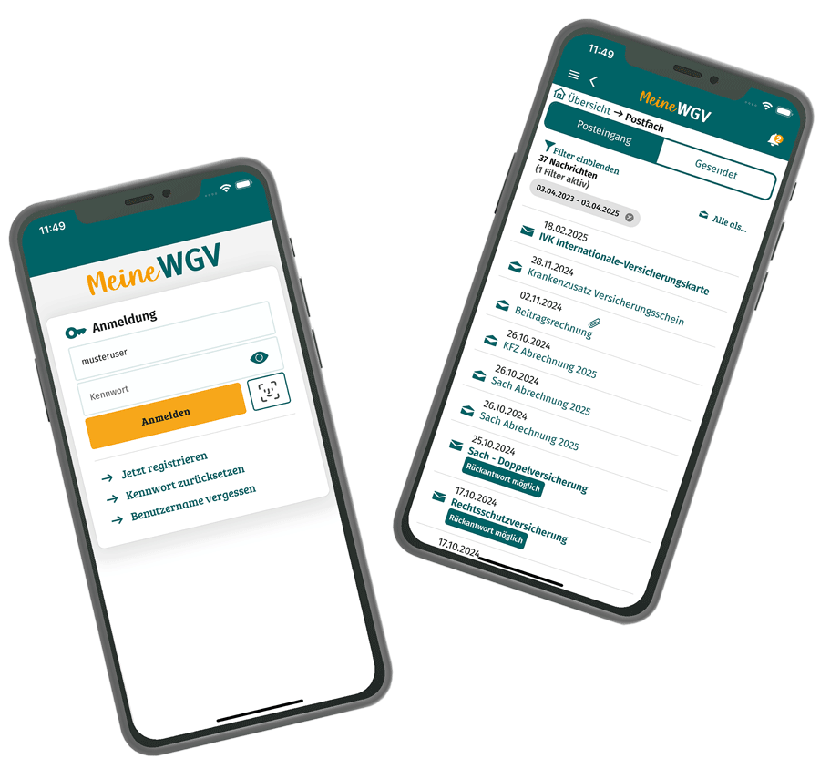Die WGV App auf einem Handy.